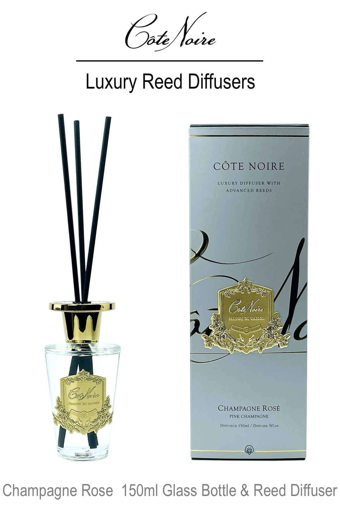 GMDL15018 CHAMPAGNE ROSE 150ml Glass Bottle & Reed Diffuser