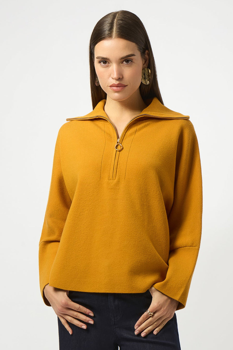 253963 Zip Collar Sweater Knit Boxy Jumper
