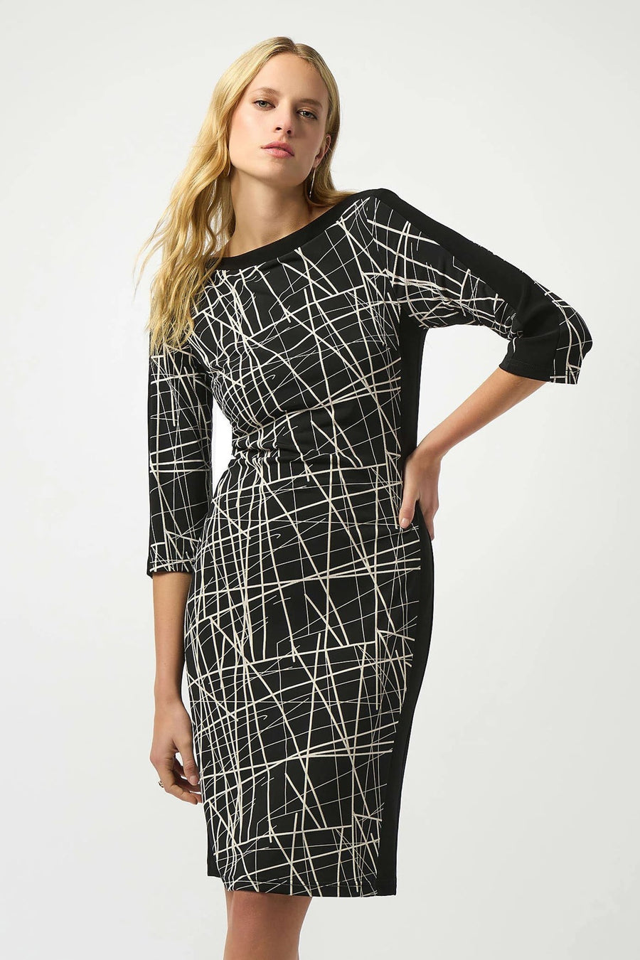 253093 Silky Knit Abstract Print Sheath Dress