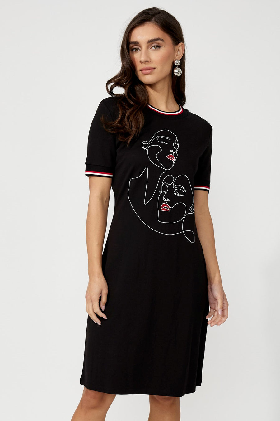 256819U Faces Crew Neck Ponti T Dress