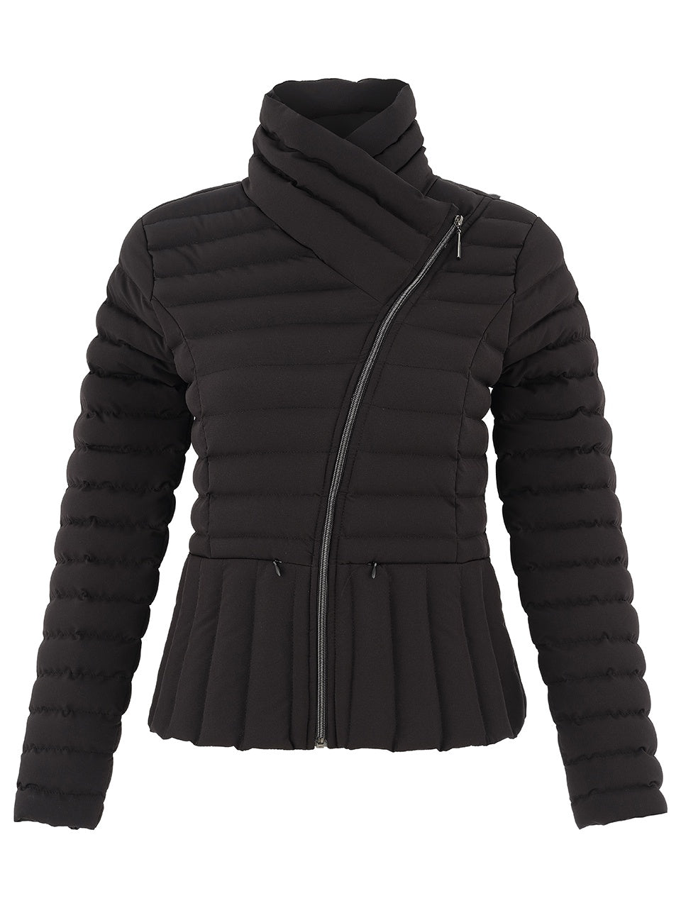 75810 OFF BLACK Asymmetric Zip-up Shaped Puffer Jacket