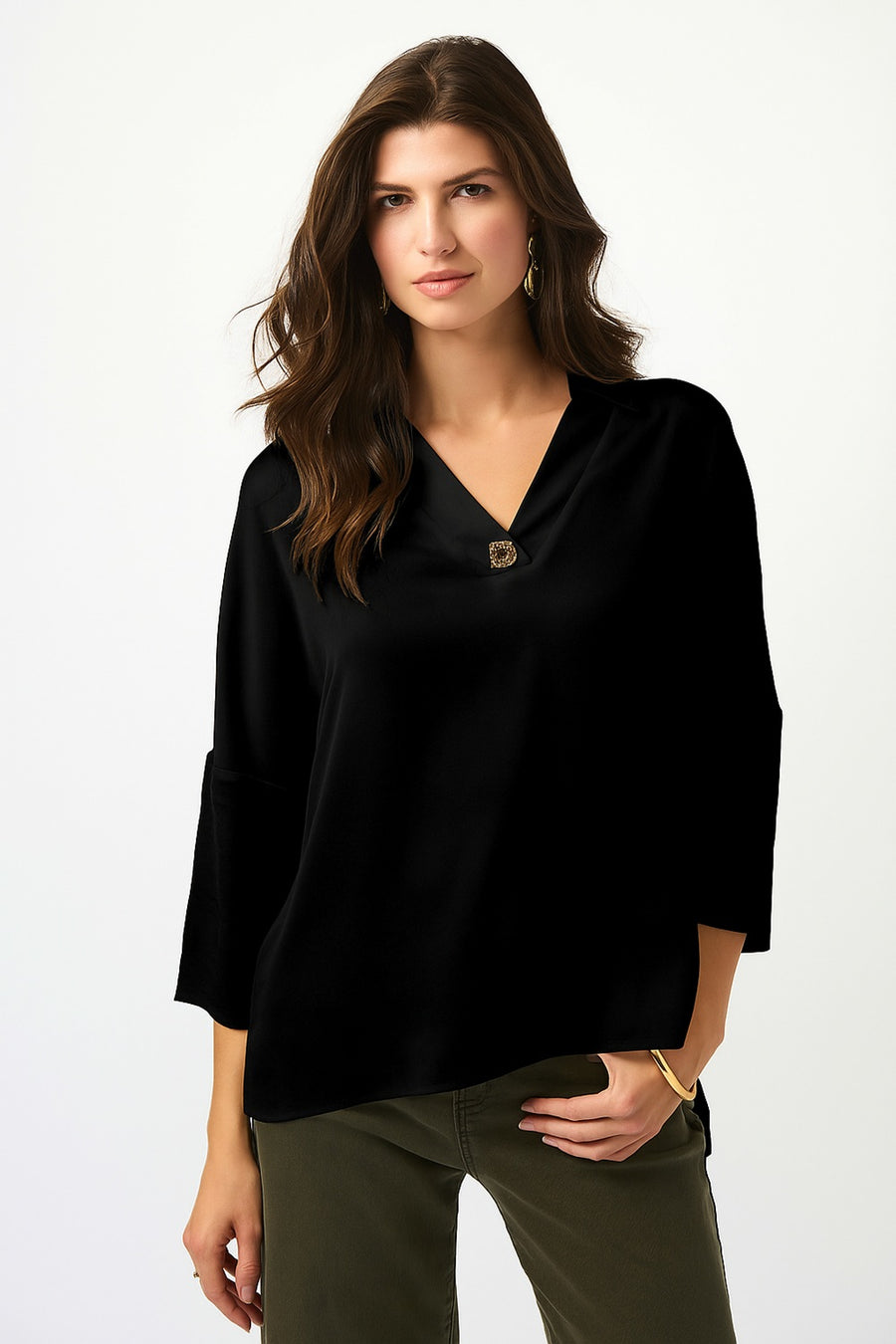 253076 Luxury Mat Satin Soft Shell Drape Blouse