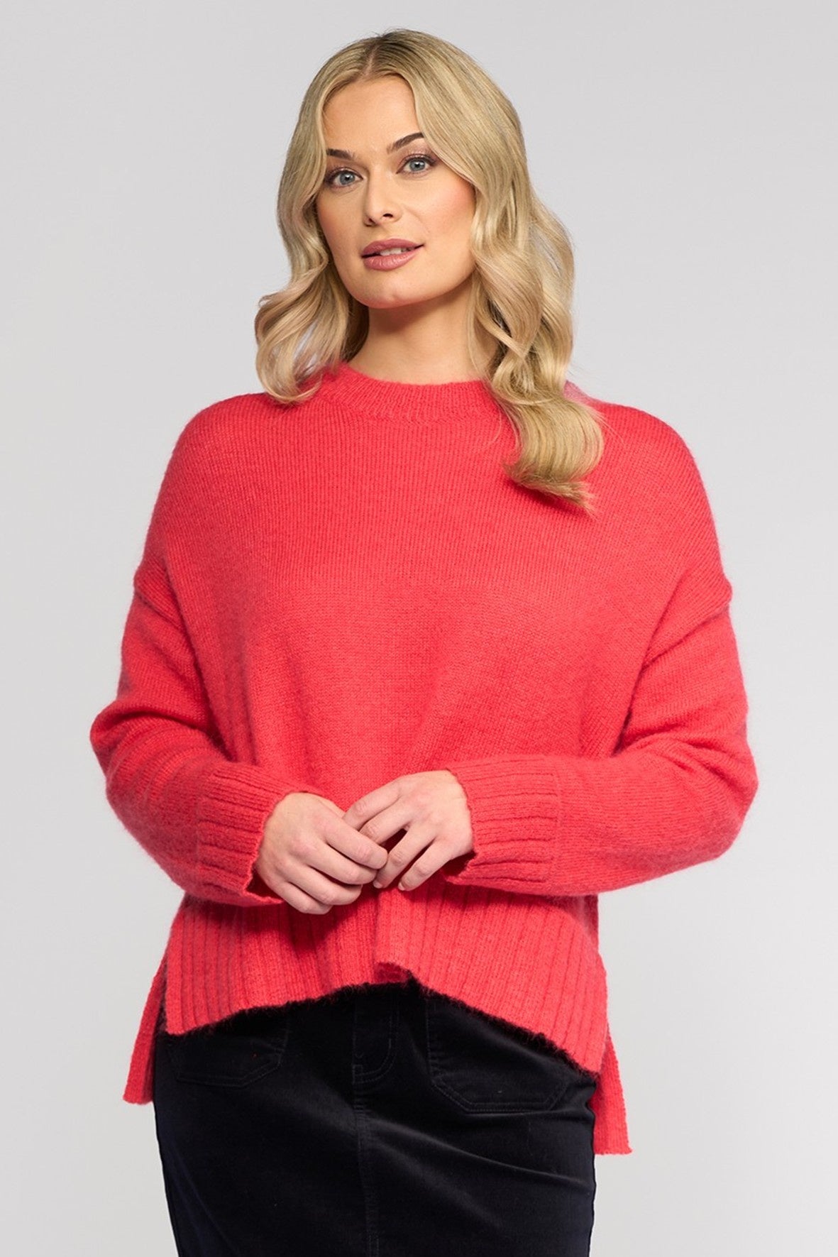 V1089 CORAL Mohair/Wool Relaxed Fit Knit Sweater