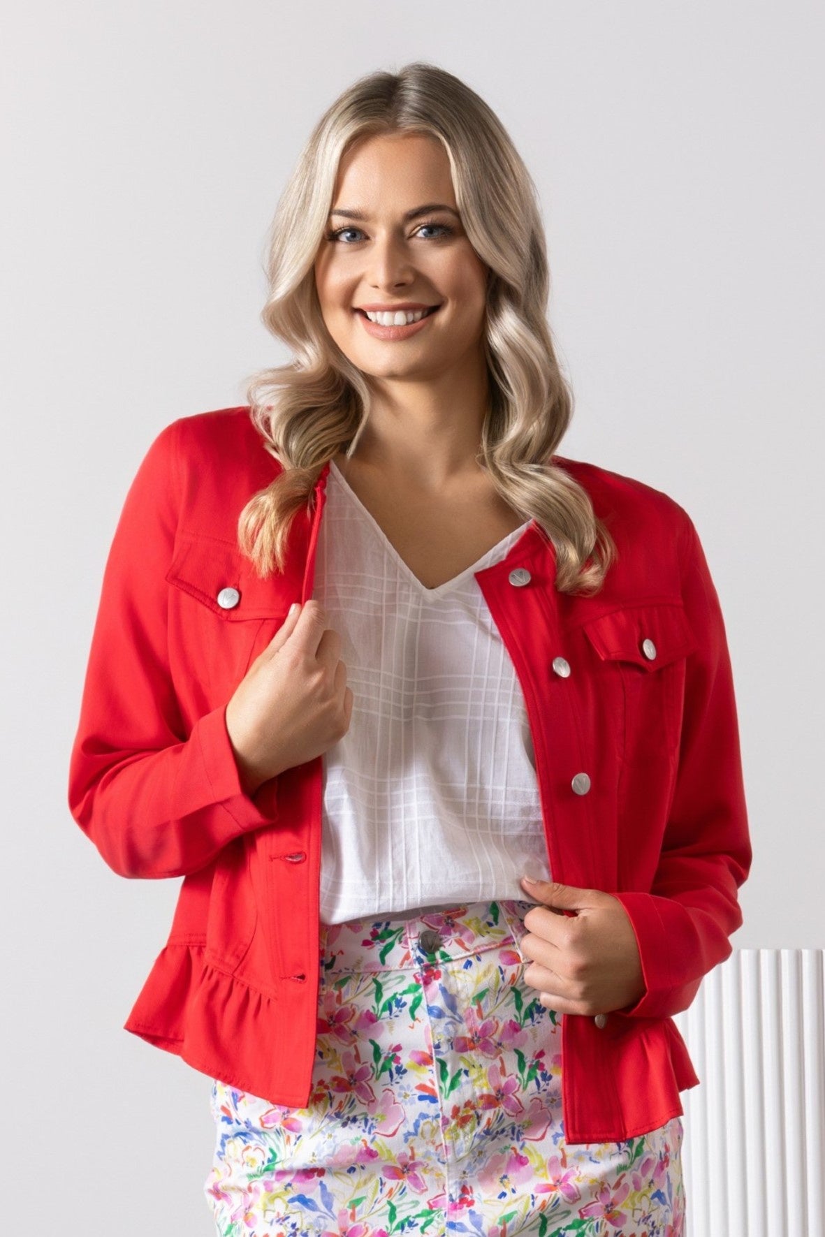 2047 Cherry Ruffle Hem Tencel Denim Jacket