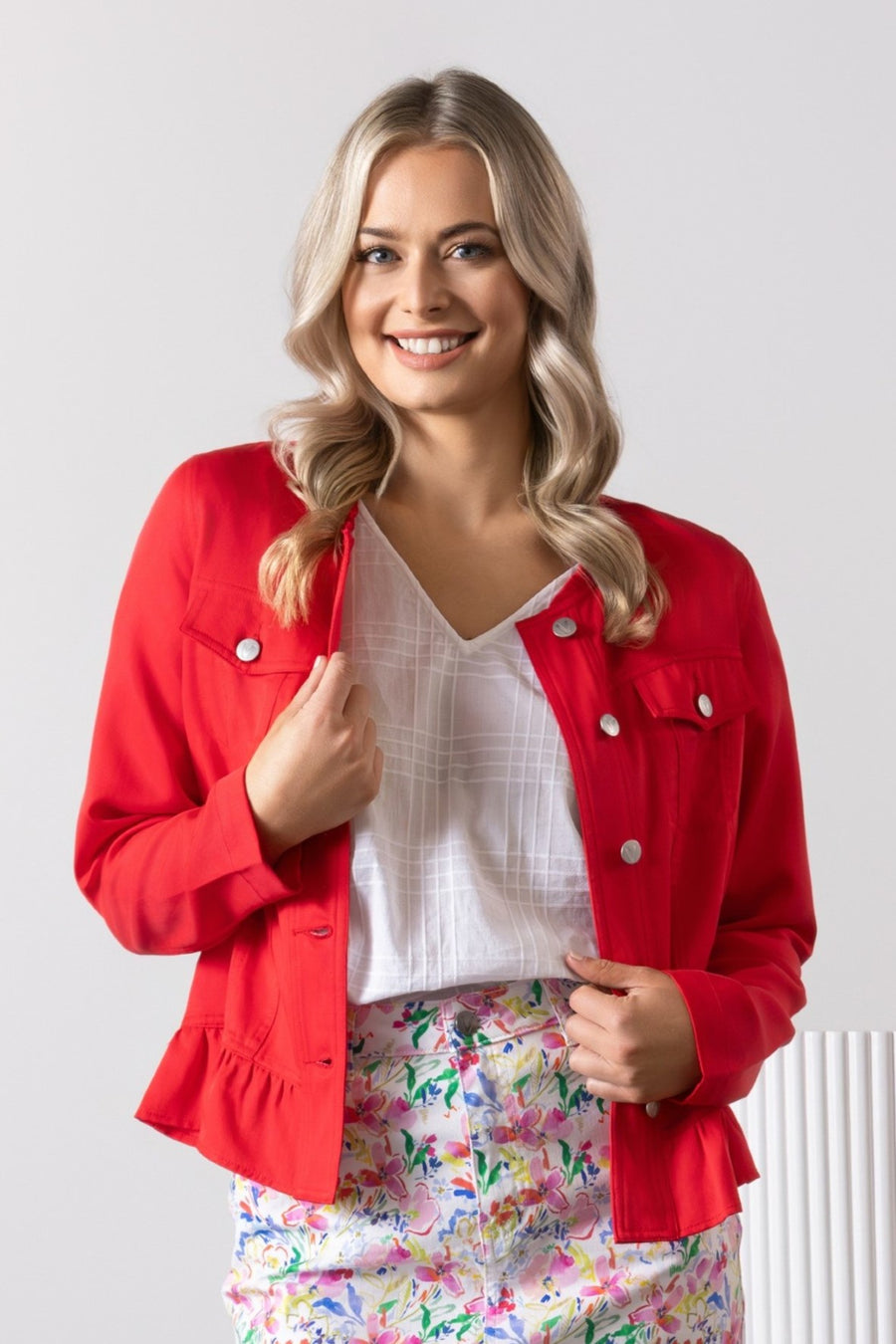 2047 Cherry Ruffle Hem Tencel Denim Jacket