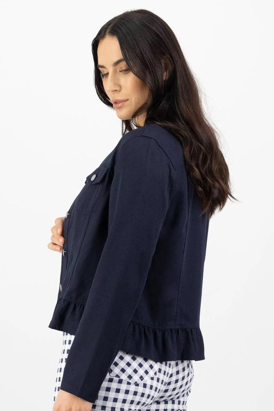 2047 Ink Ruffle Hem Tencel Denim Jacket