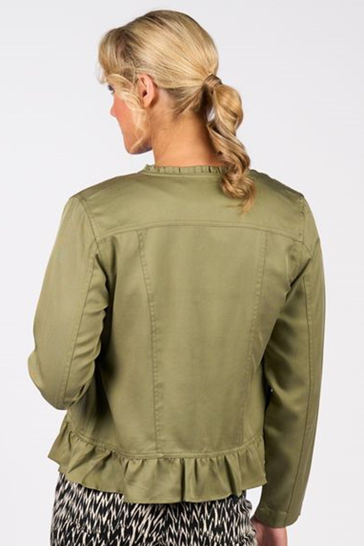 2047 Olive Ruffle Hem Tencel Denim Jacket