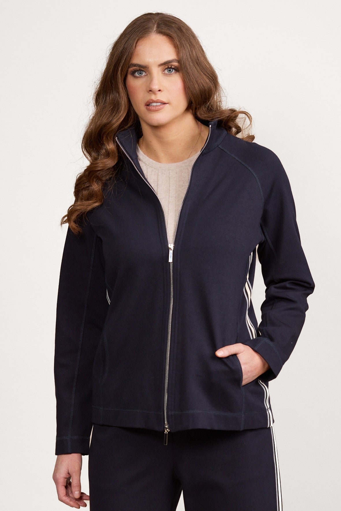 2080 Side Stripe Zip-up Rayon Ponti Leisure Jacket