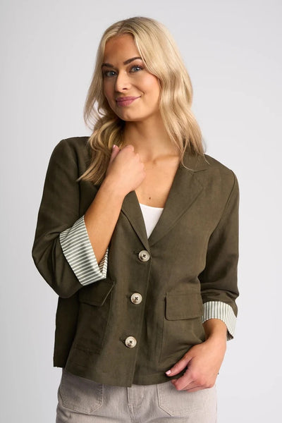 VS2113 KHAKI Stripe Cuff Linen/Viscose Soft Shell Summer Blazer