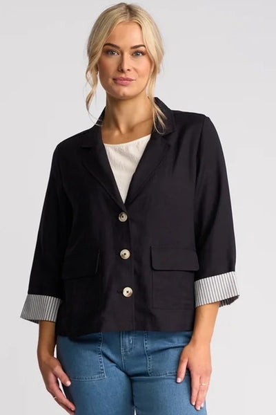 VS2113 NAVY Stripe Cuff Linen/Viscose Soft Shell Summer Blazer