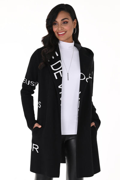 214144U  Rayon Blend Cardigan Coat With Hood