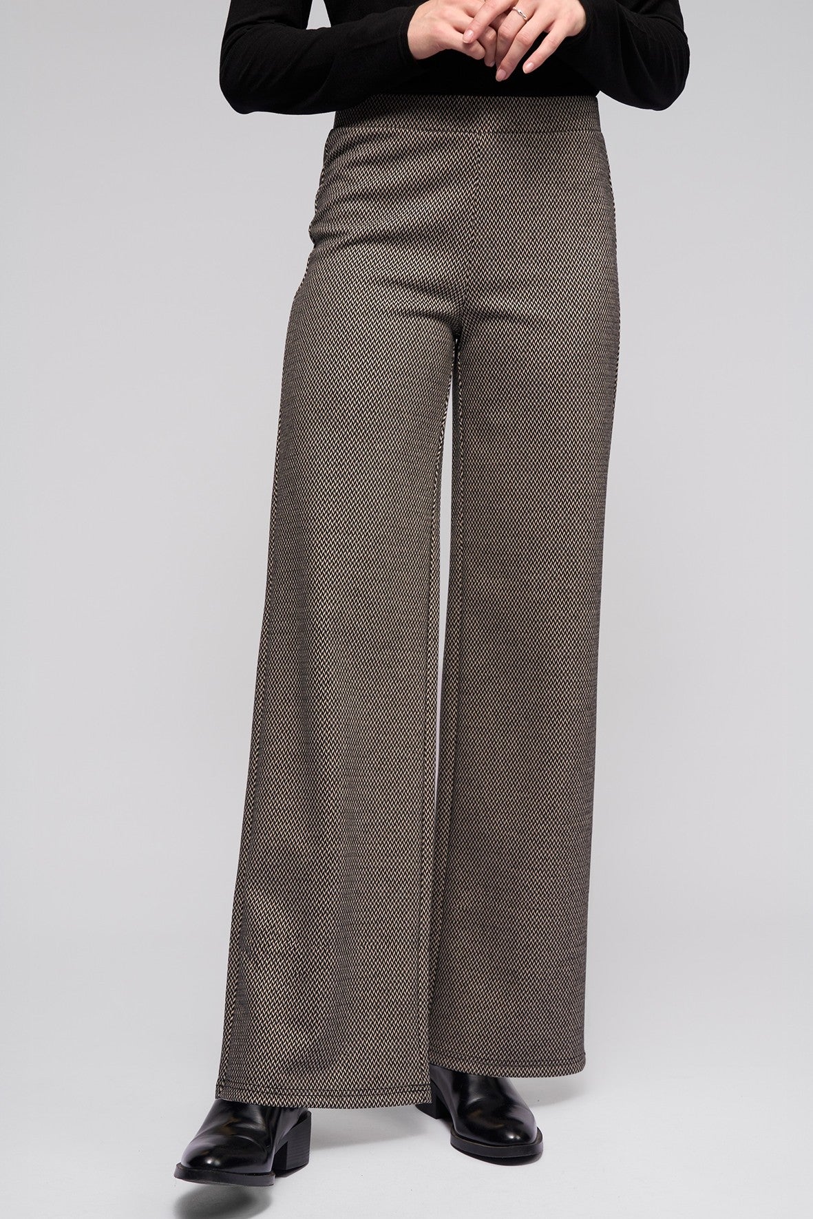 V235B FINE CHECK Wide Leg Style Stretch Pant