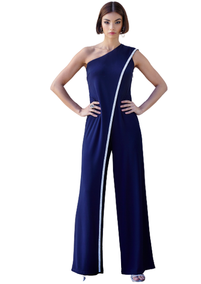 Asymmetric Diamante Trim Pant Suit