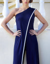 Asymmetric Diamante Trim Pant Suit
