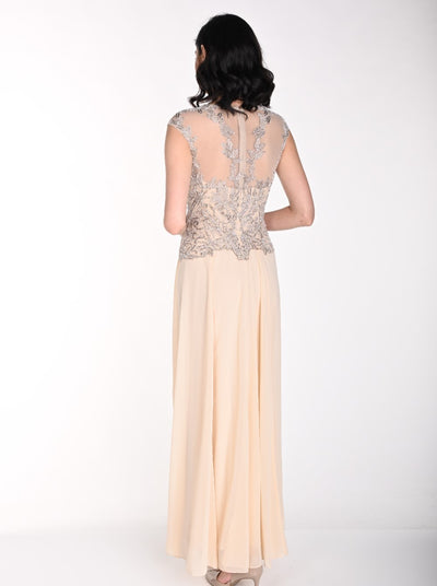 242303I Beaded Sheer Back Gown