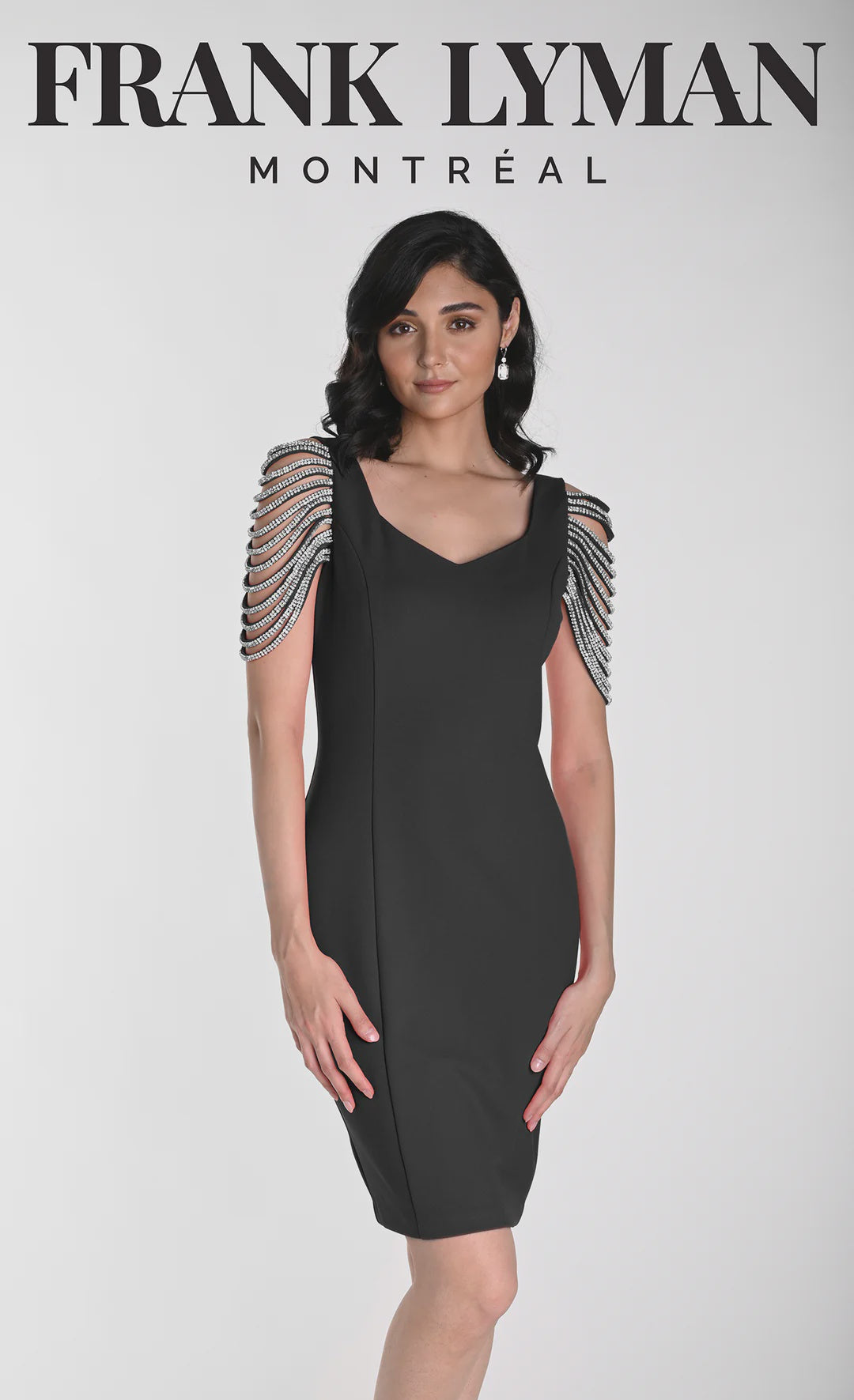 242309U Rhinestone Sleeve Cocktail Dress