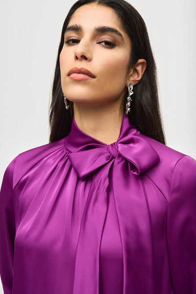 243022 Shimmer Satin Tie Blouse
