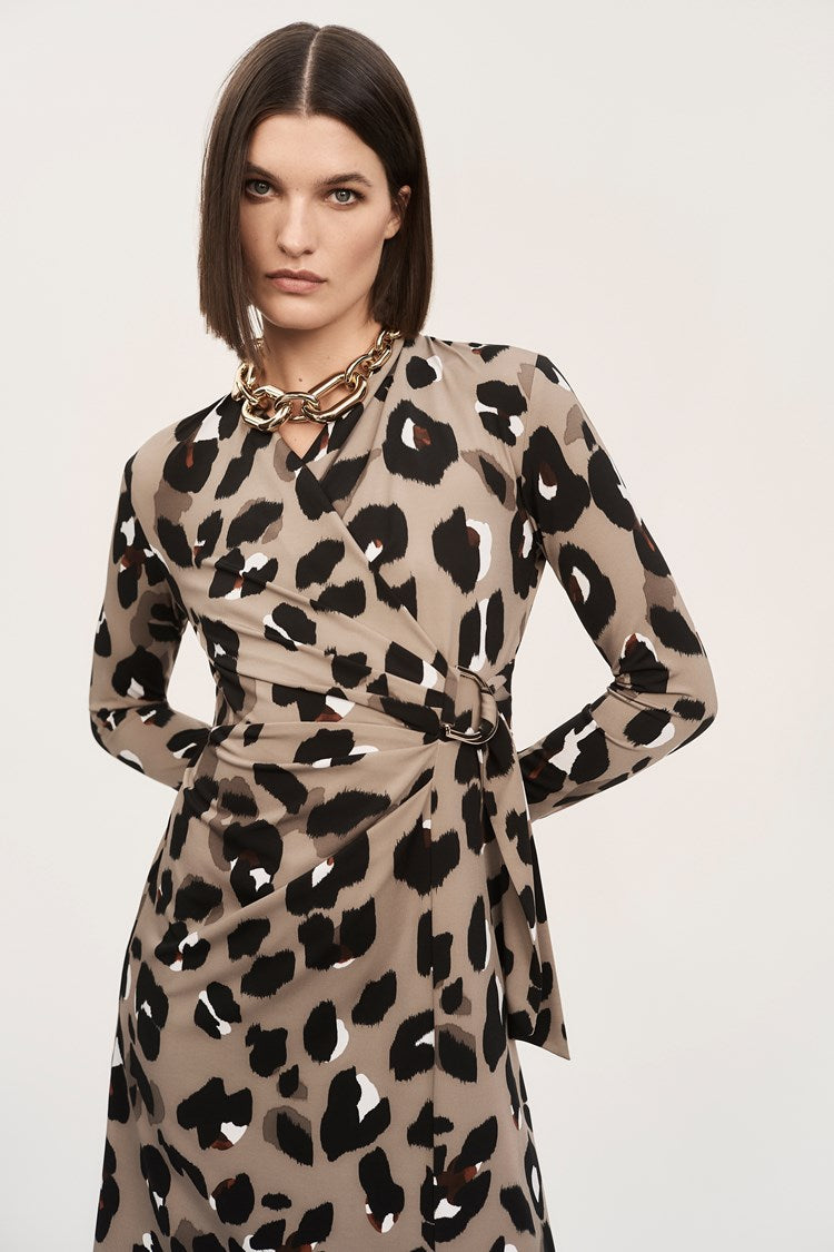 243173 Silky Knit Animal Print Wrap Dress