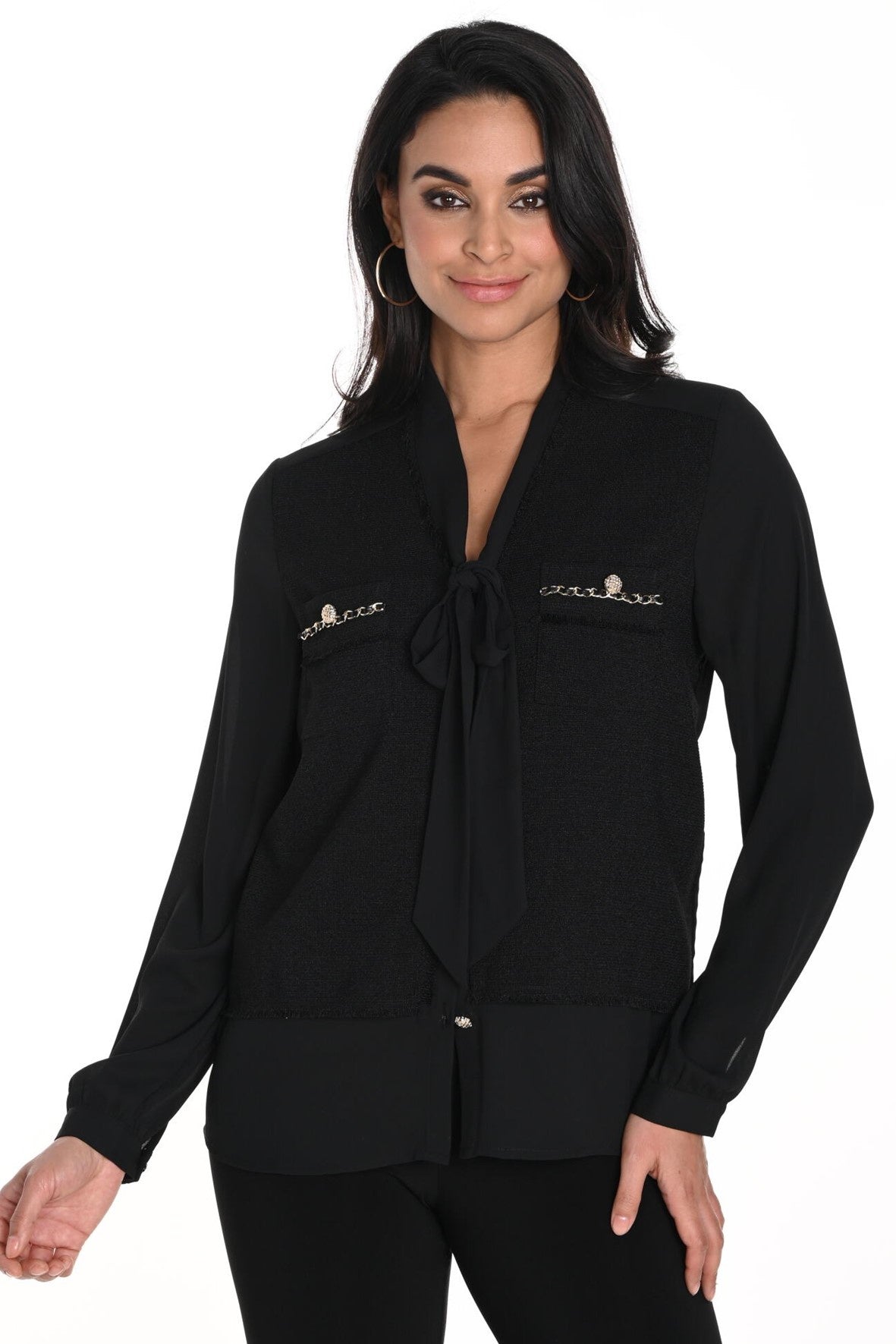 243454U Textured Panel Chain Pocket Bow Shirt