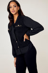 243454U Textured Panel Chain Pocket Bow Shirt
