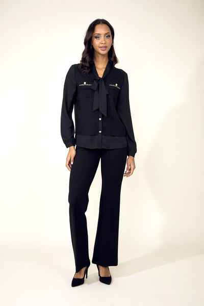 243454U Textured Panel Chain Pocket Bow Shirt
