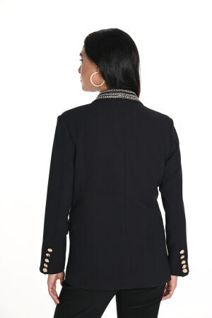 243476U Double Button Gold Lapel Mid-Length Blazer