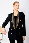 243476U Double Button Gold Lapel Mid-Length Blazer