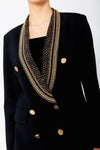 243476U Double Button Gold Lapel Mid-Length Blazer