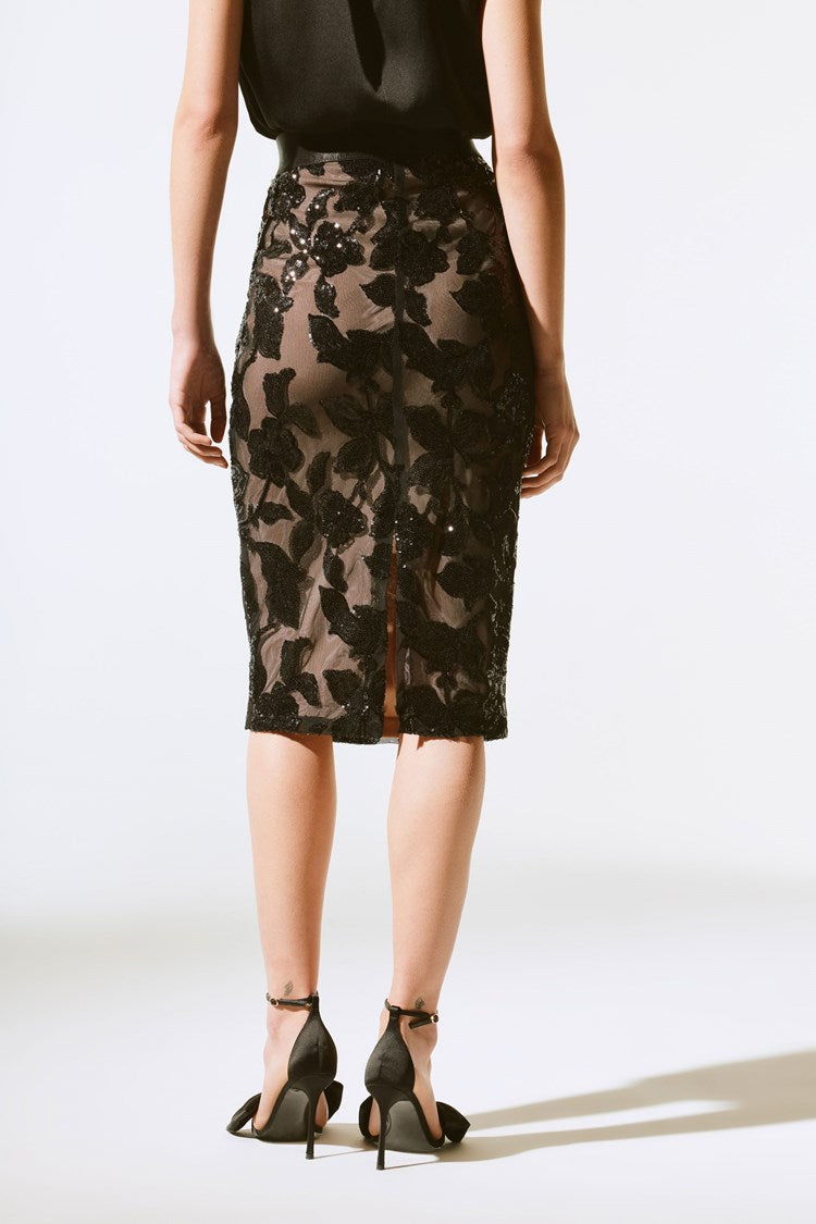 243710 Stretch Sequin Lace Pencil Skirt