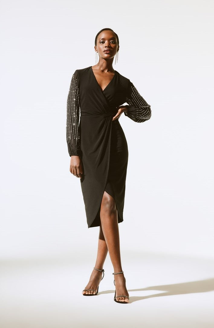 243726 Euro Knit & Chiffon Wrap Dress