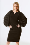 243781 Silky Knit Dress With Pleated Satin Sleeves