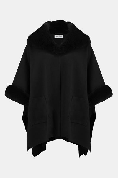 243930F25 Cozy Jacquard Fur Trim Drama Cape