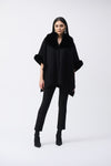 243930F25 Cozy Jacquard Fur Trim Drama Cape