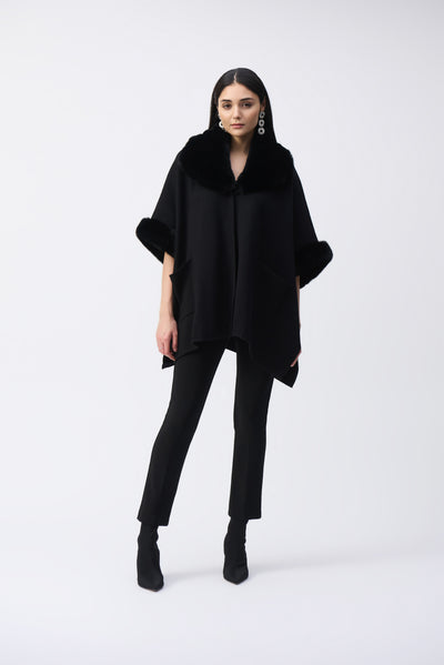 243930F25 Cozy Jacquard Fur Trim Drama Cape