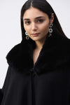 243930F25 Cozy Jacquard Fur Trim Drama Cape
