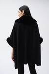 243930F25 Cozy Jacquard Fur Trim Drama Cape
