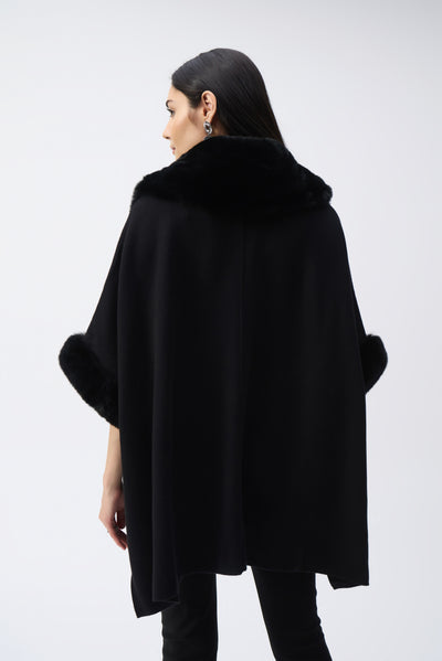 243930F25 Cozy Jacquard Fur Trim Drama Cape