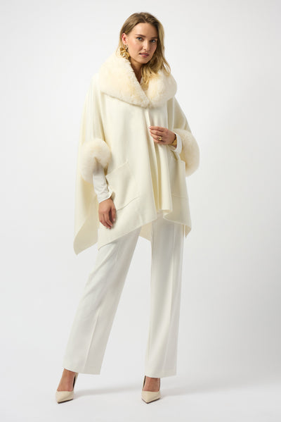 243930F25 Cozy Jacquard Fur Trim Drama Cape
