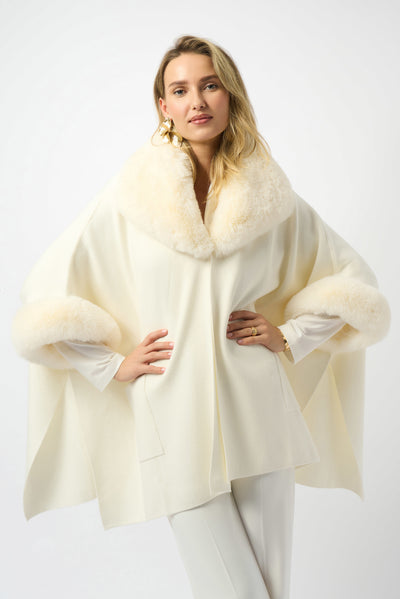 243930F25 Cozy Jacquard Fur Trim Drama Cape