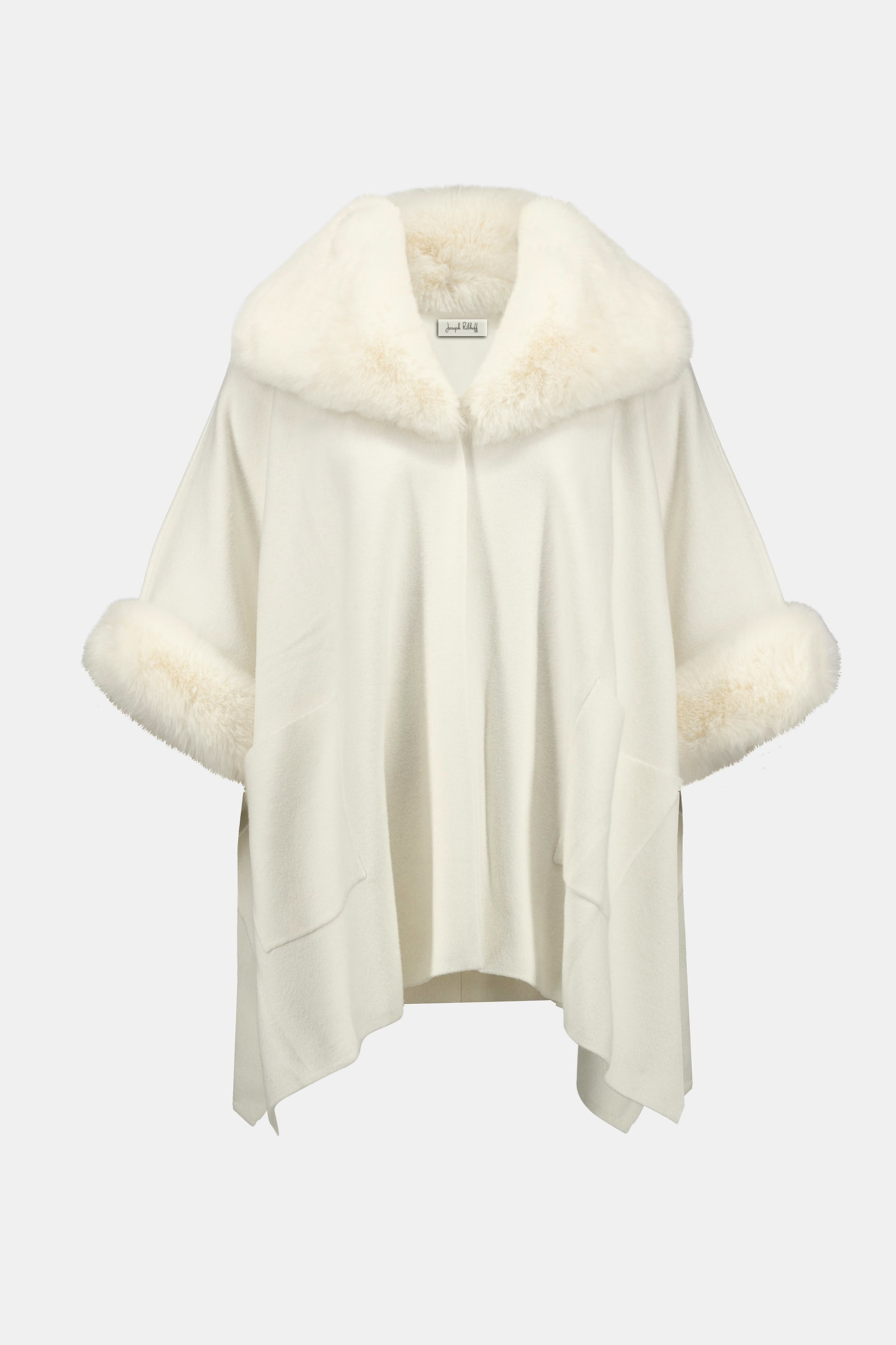 243930F25 Cozy Jacquard Fur Trim Drama Cape