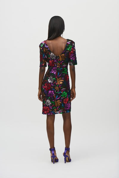 244180 Sequined Mesh Floral Sheath Dress