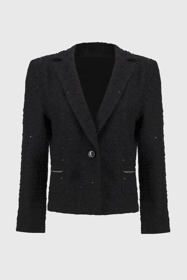 244203 Sequin Bouclé Blazer with Chain Trim Detail