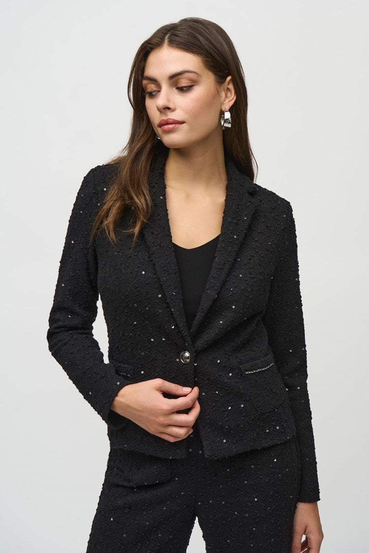 244203 Sequin Bouclé Blazer with Chain Trim Detail