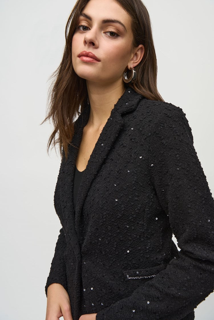 244203 Sequin Bouclé Blazer with Chain Trim Detail