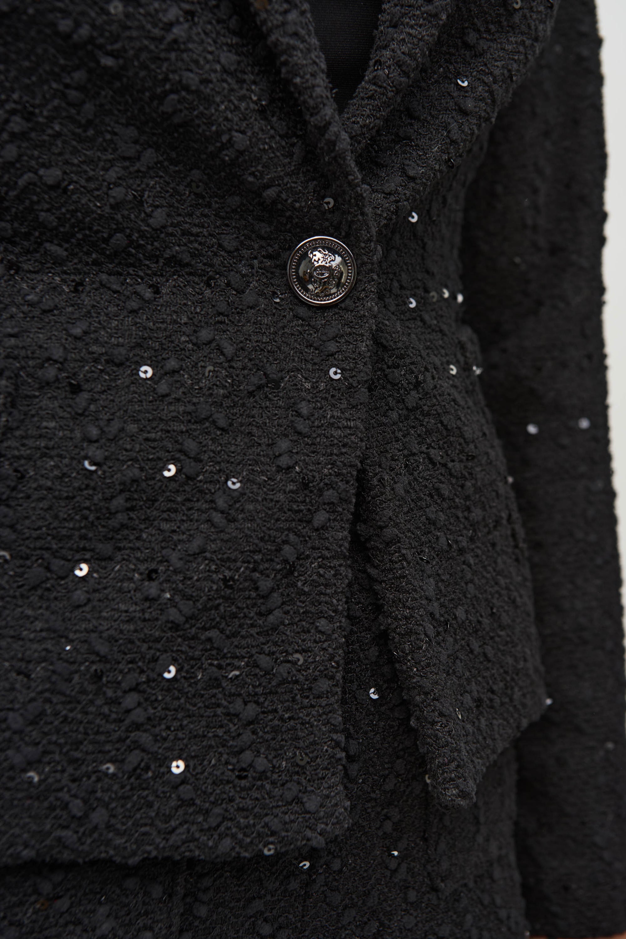 244203 Sequin Bouclé Blazer with Chain Trim Detail