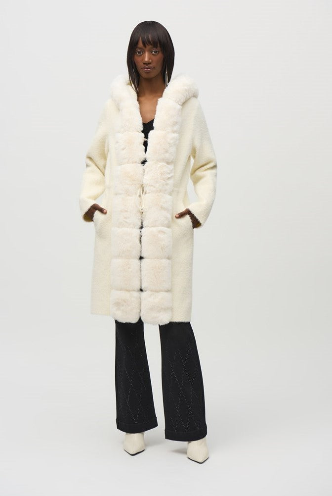 244929 Long Faux Fur Shawl Cardigan Coat