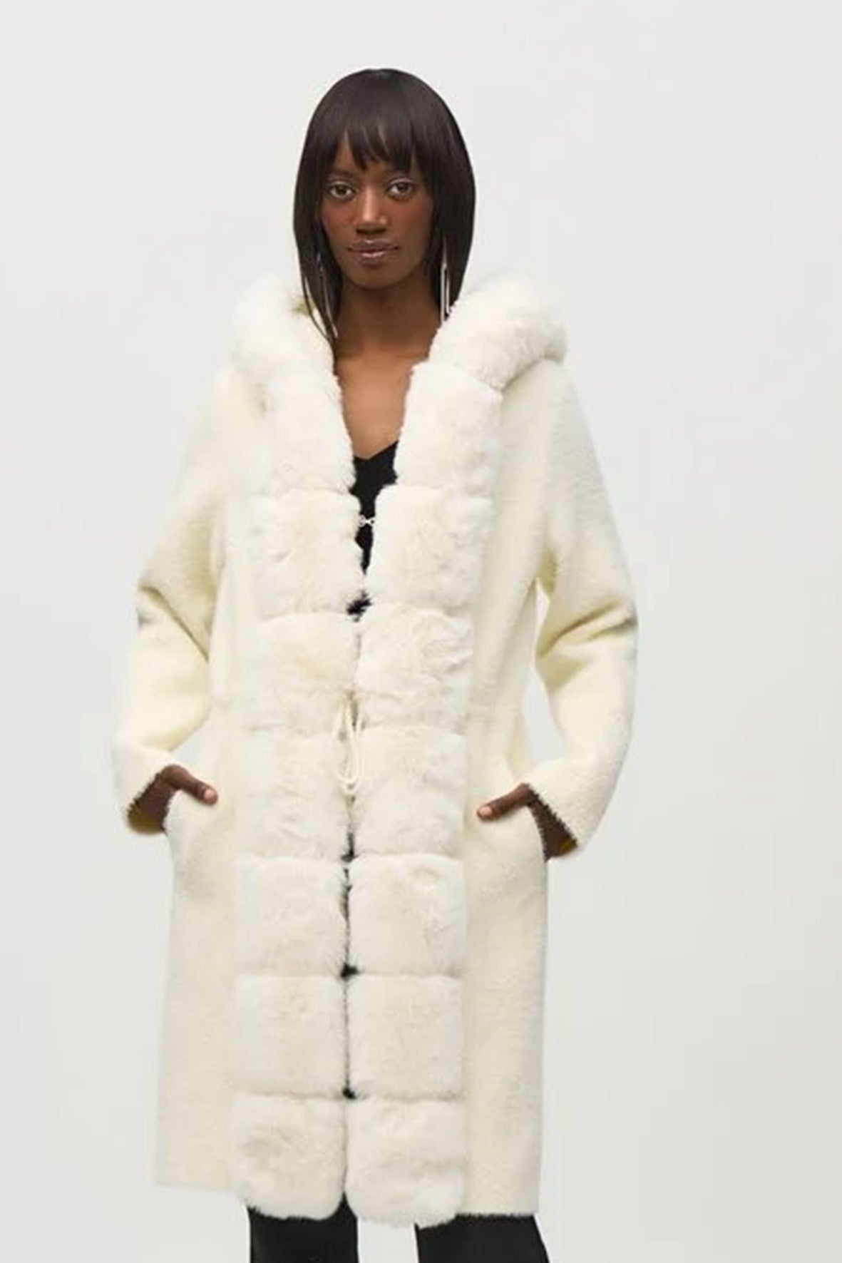 244929 Long Faux Fur Shawl Cardigan Coat