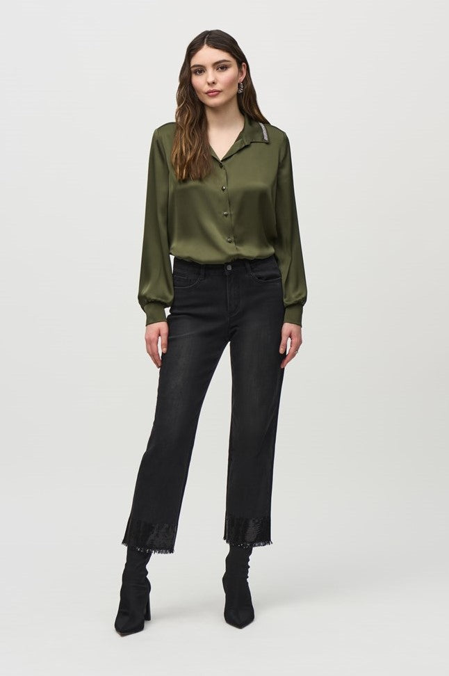 244948 Crop Denim Pants with Sequin Trim