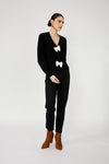 246224U Black Plush Rayon Blend Bow Cardigan