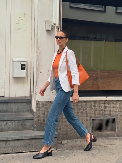 KN6054 WHITE Stretch Denim Rouched Sleeve Blazer